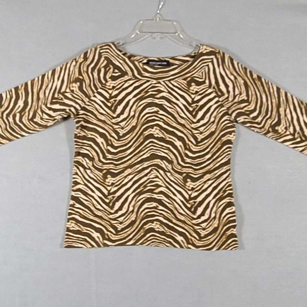Jones New York Signature Zebra Print Shirt Blouse Womens Medium Casual Preppy